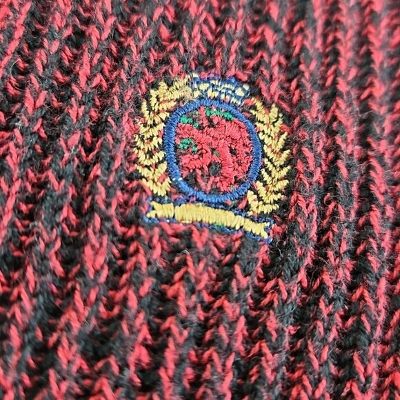 Vintage 90’s Tommy Hilfiger Sweater Men's M Red Black Chunky Knit EUC LS LN - Picture 4 of 14